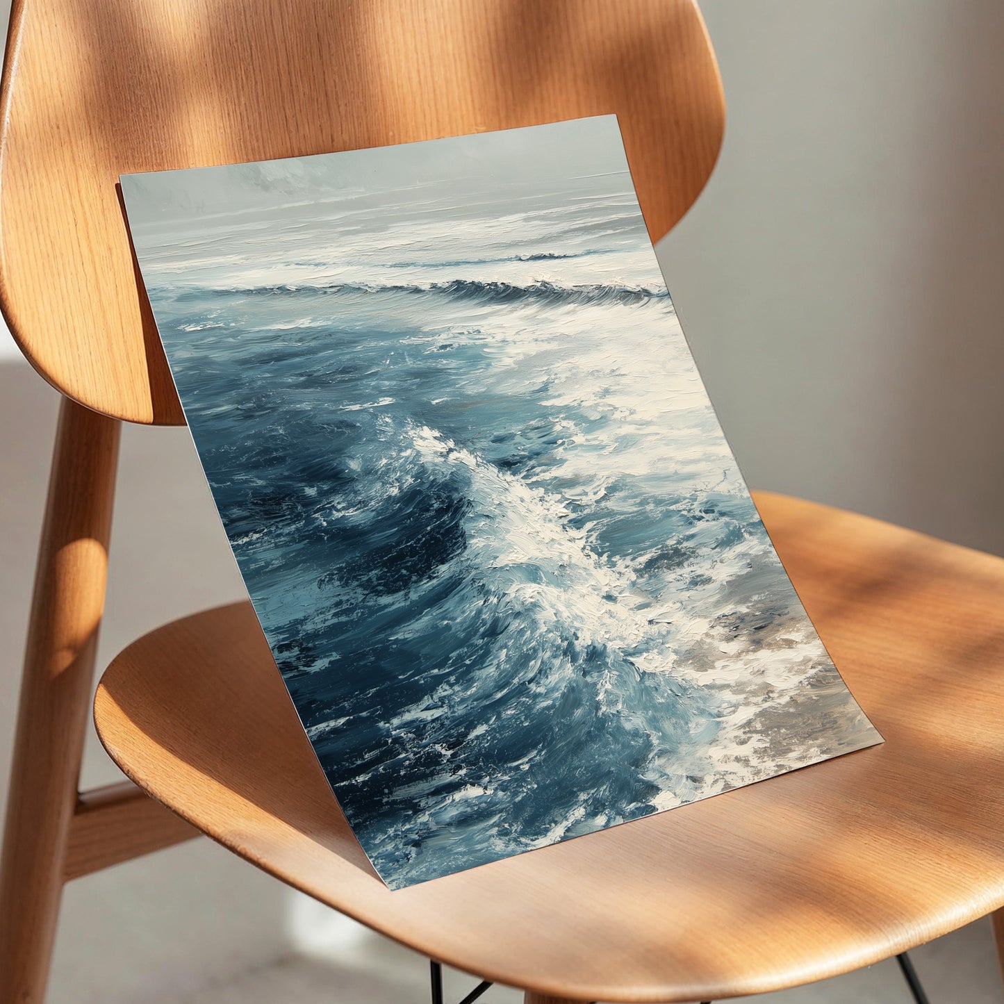 Foamline in Winter Light, blue, white, gray nature wall art displayed in a styled interior, gallery view 5