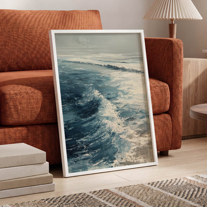Foamline in Winter Light, blue, white, gray nature wall art displayed in a styled interior, gallery view 6