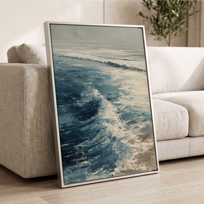 Foamline in Winter Light, blue, white, gray nature wall art displayed in a styled interior, gallery view 8