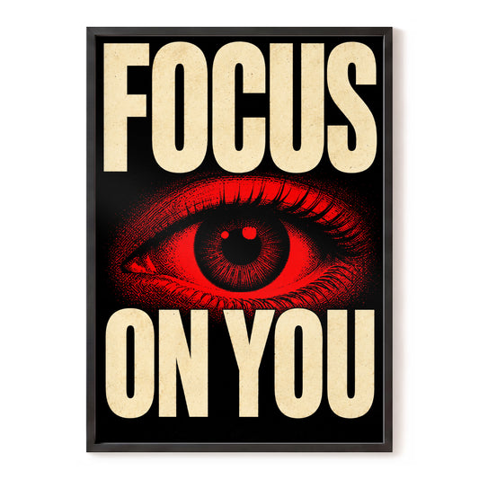 Focus On You, black, beige, red minimalist wall art, front artwork view