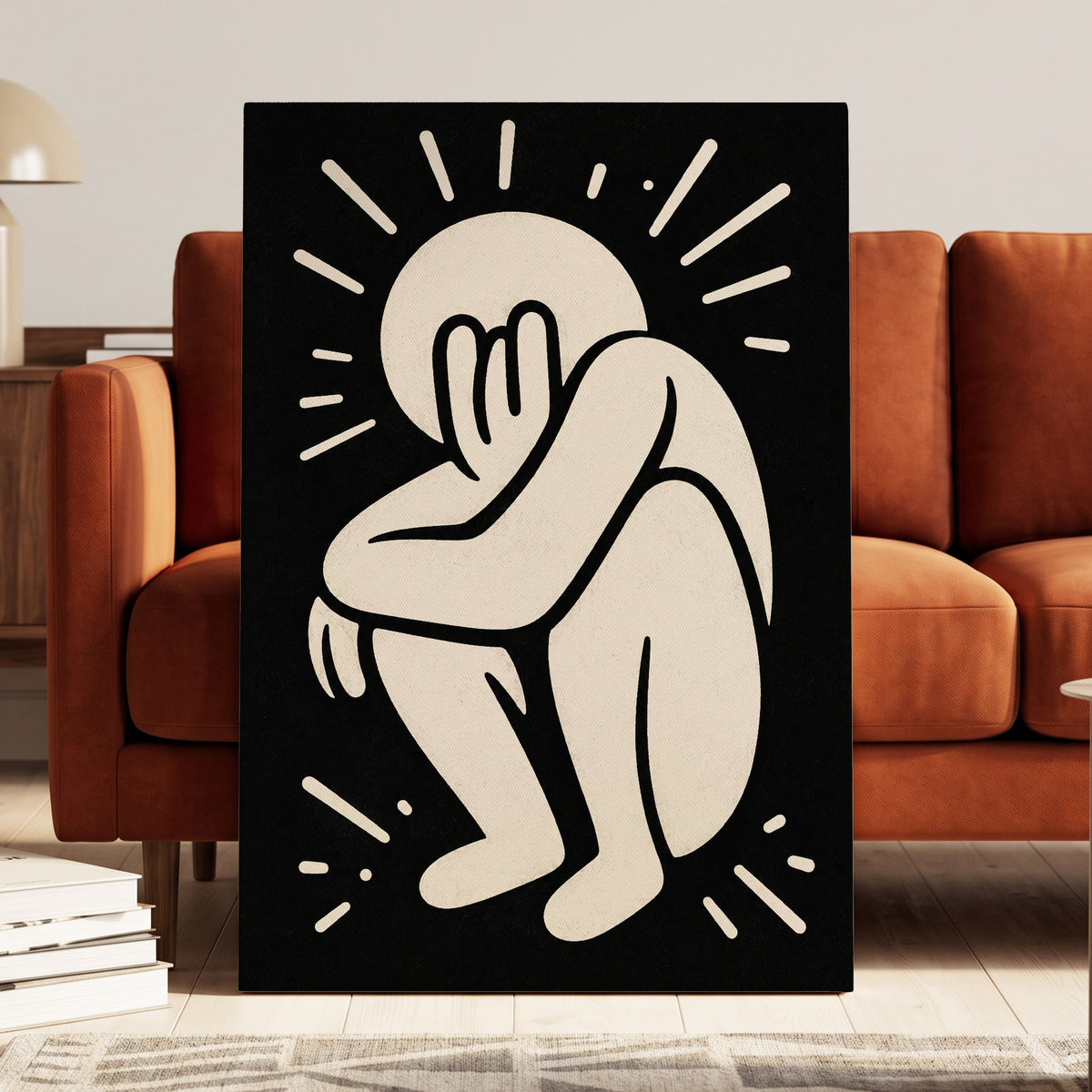 Folded in Light, black, beige, gray minimalist wall art displayed in a styled interior, gallery view 3
