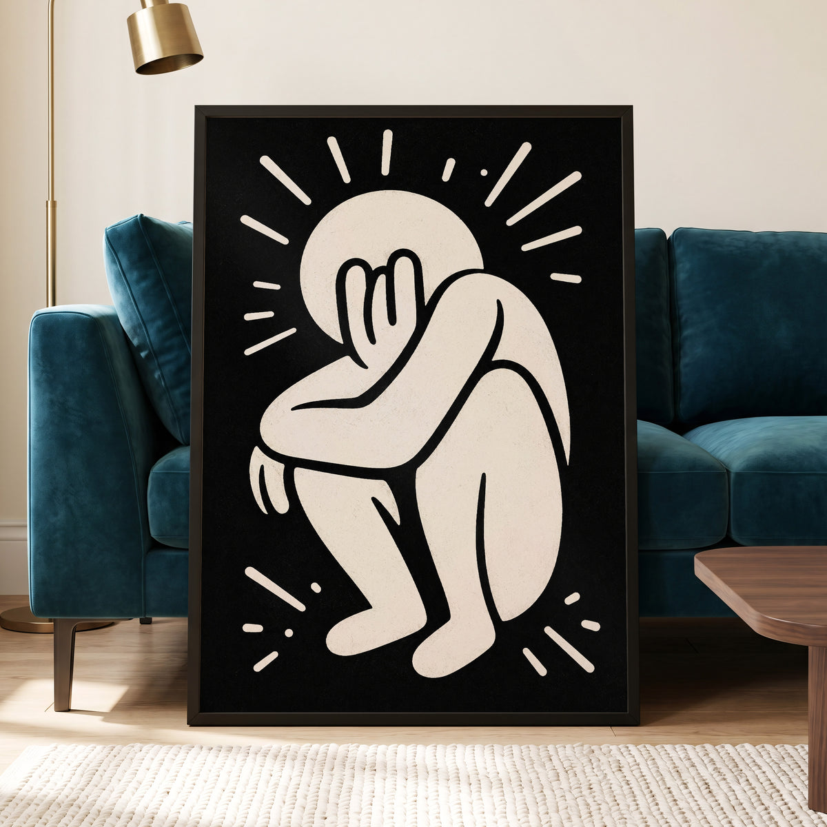 Folded in Light, black, beige, gray minimalist wall art displayed in a styled interior, gallery view 6