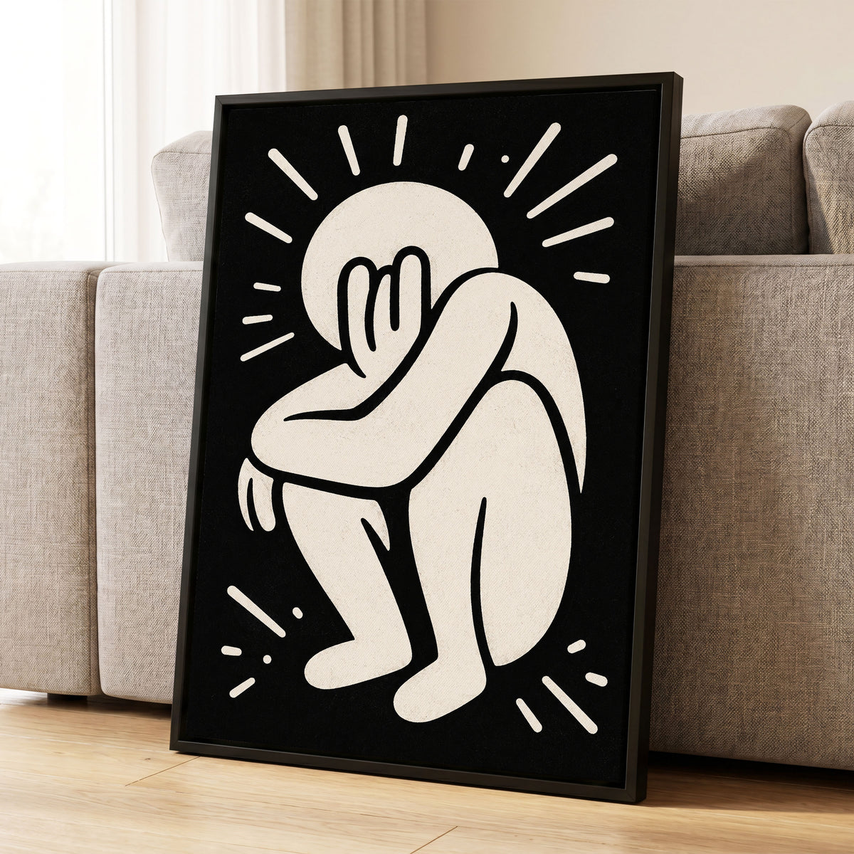 Folded in Light, black, beige, gray minimalist wall art displayed in a styled interior, gallery view 8