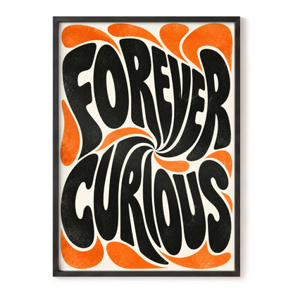 Forever Curious Swirl, black, orange, beige abstract wall art, front artwork view