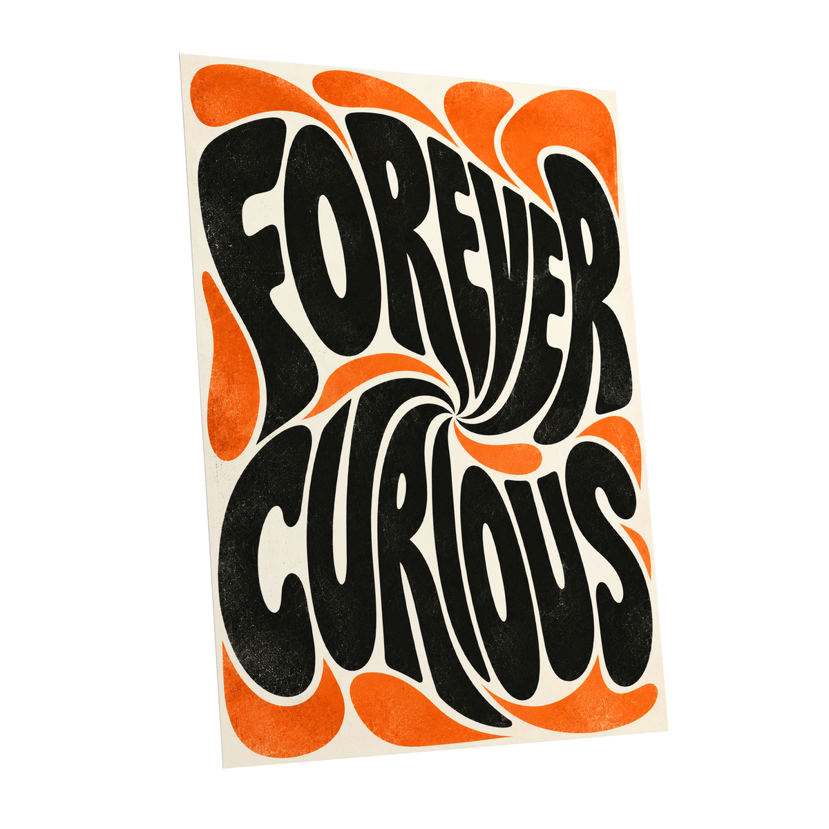 Forever Curious Swirl, black, orange, beige abstract wall art shown as a unframed poster wall art print