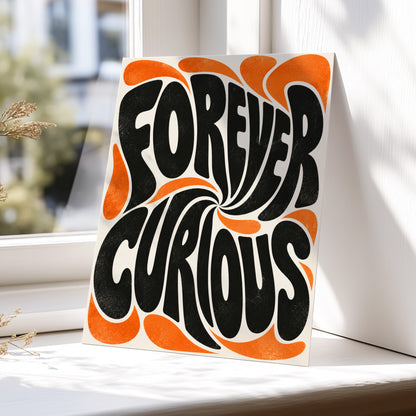 Forever Curious Swirl, black, orange, beige abstract wall art displayed in a styled interior, gallery view 5