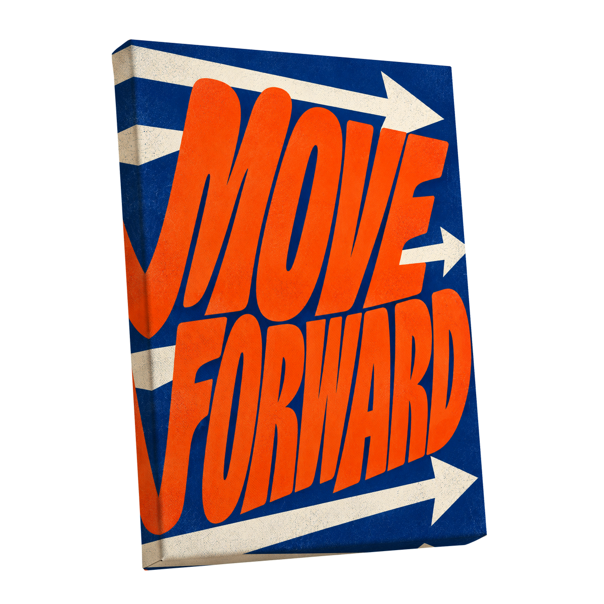 Forward in Orange, orange, blue, beige abstract wall art shown as a stretched canvas wall art