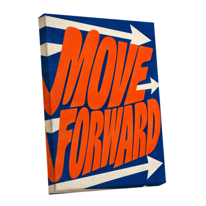 Forward in Orange, orange, blue, beige abstract wall art shown as a stretched canvas wall art