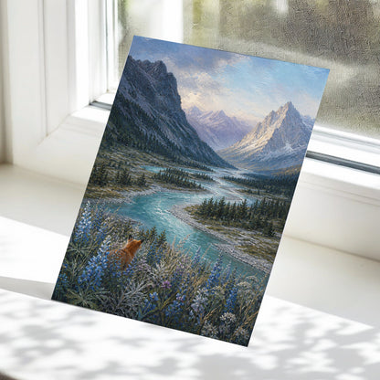 Fox Above the River, blue, gray, green nature wall art displayed in a styled interior, gallery view 5