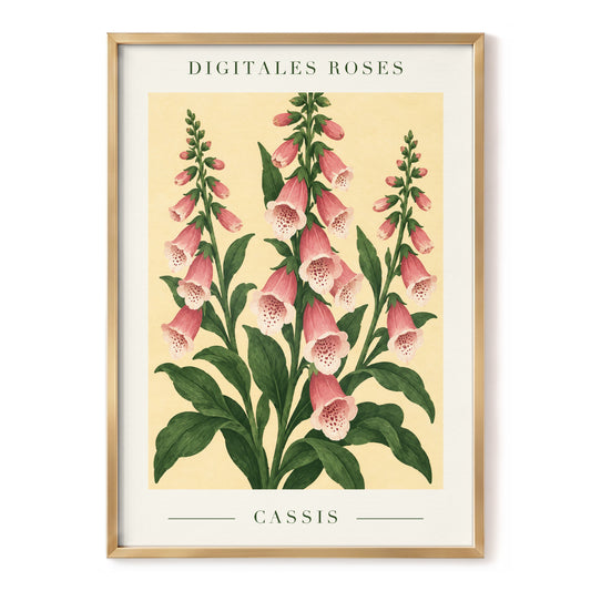 Foxglove Blush, pink, green, beige floral wall art, front artwork view