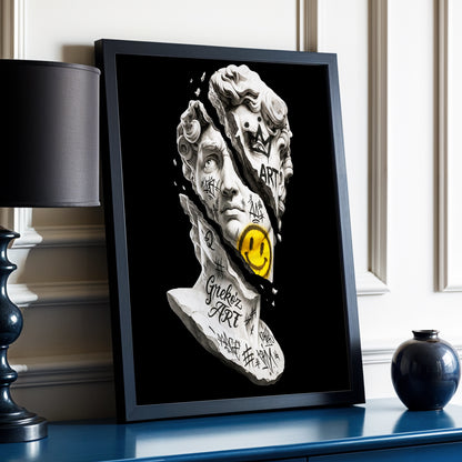 Fractured Icon, black, white, yellow abstract wall art displayed in a styled interior, gallery view 3