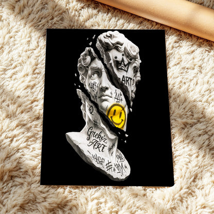 Fractured Icon, black, white, yellow abstract wall art displayed in a styled interior, gallery view 4