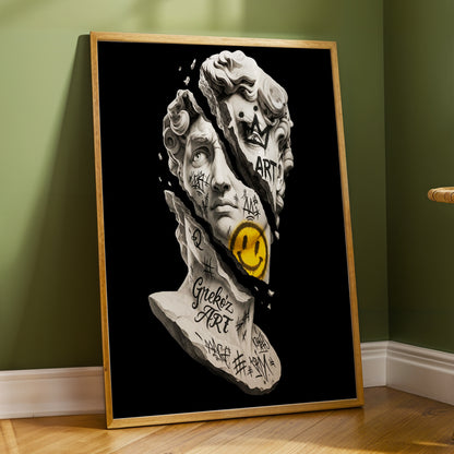 Fractured Icon, black, white, yellow abstract wall art displayed in a styled interior, gallery view 5