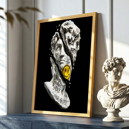 Fractured Icon, black, white, yellow abstract wall art displayed in a styled interior, gallery view 6