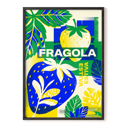 Fragola Pop Garden, blue, green, yellow nature wall art, front artwork view