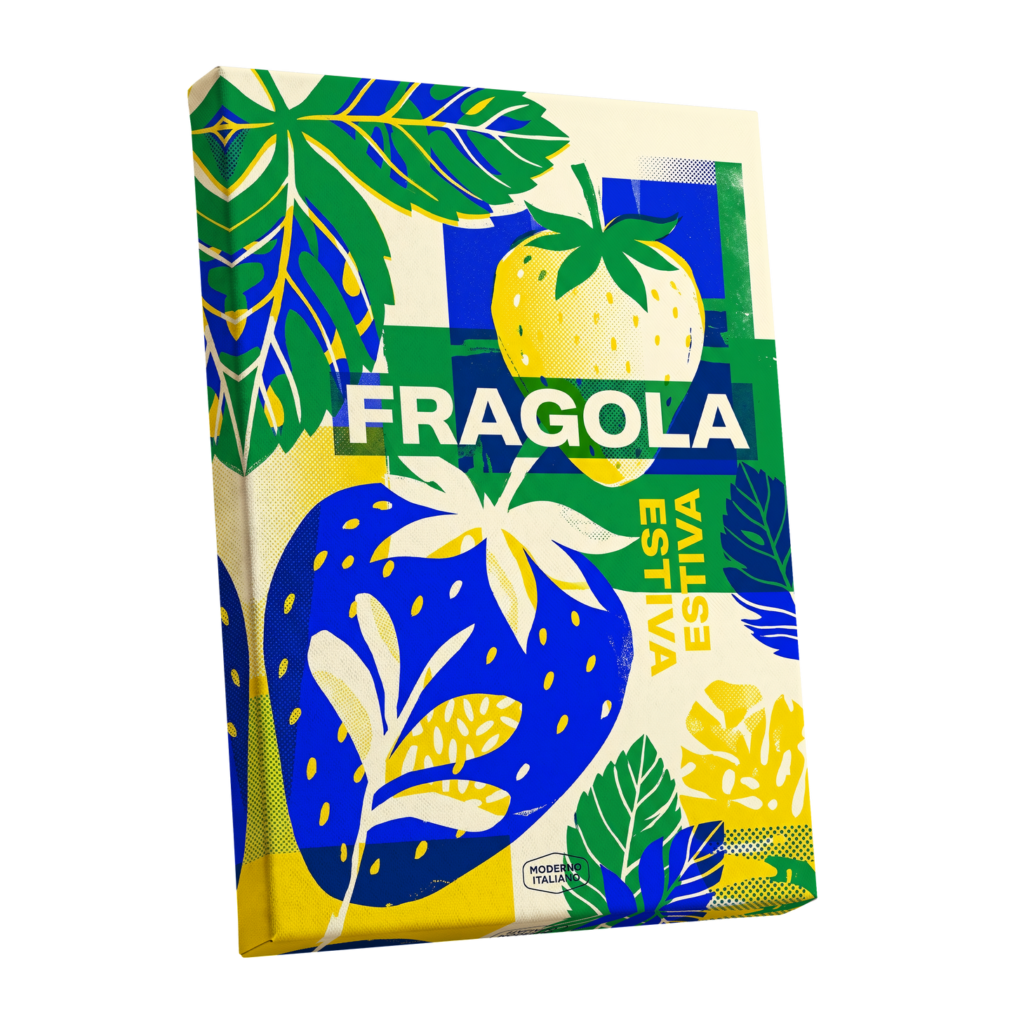Fragola Pop Garden, blue, green, yellow nature wall art shown as a stretched canvas wall art