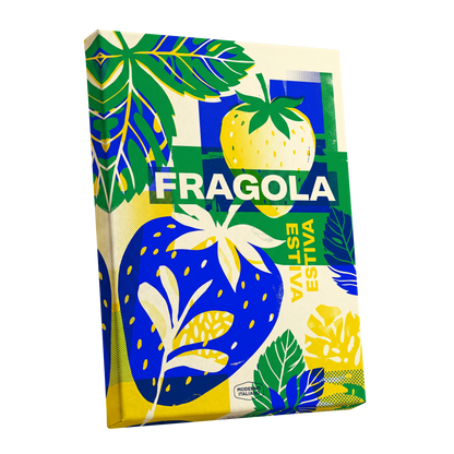 Fragola Pop Garden, blue, green, yellow nature wall art shown as a stretched canvas wall art