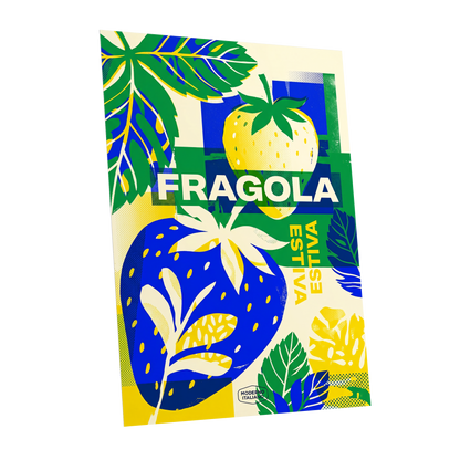 Fragola Pop Garden, blue, green, yellow nature wall art shown as a unframed poster wall art print