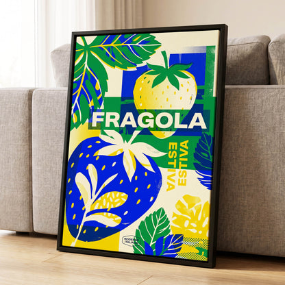 Fragola Pop Garden, blue, green, yellow nature wall art displayed in a styled interior, gallery view 1
