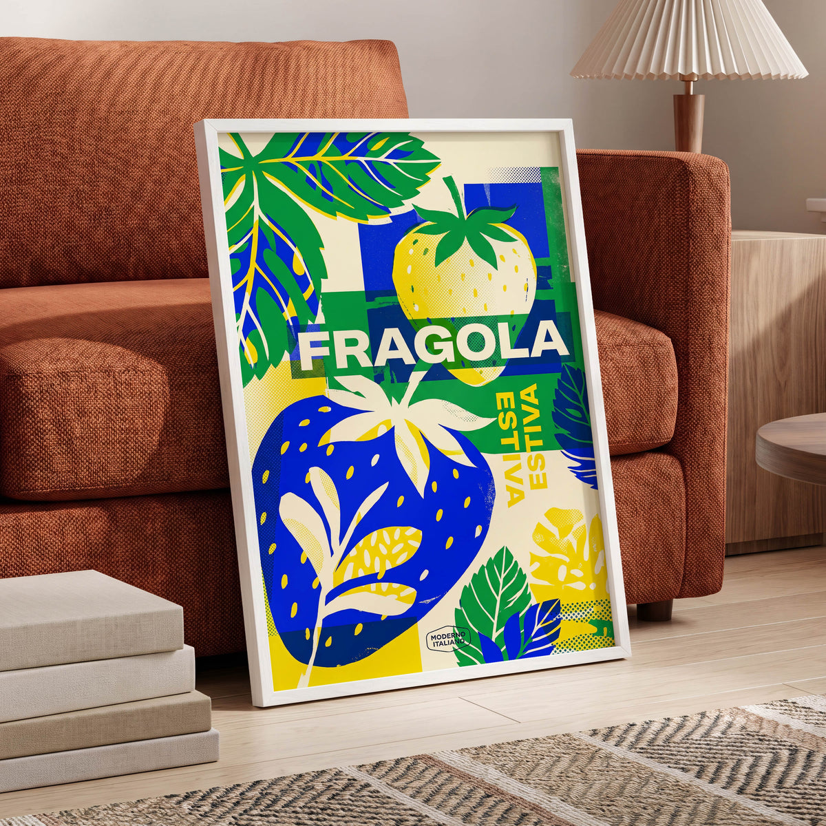 Fragola Pop Garden, blue, green, yellow nature wall art displayed in a styled interior, gallery view 6