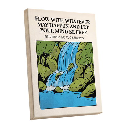 Free-Flow Falls, black, green, beige nature wall art shown as a stretched canvas wall art