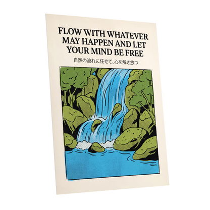 Free-Flow Falls, black, green, beige nature wall art shown as a unframed poster wall art print