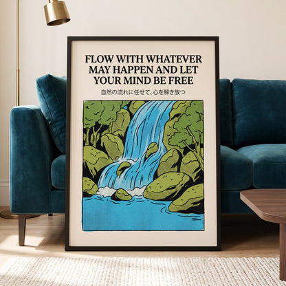 Free-Flow Falls, black, green, beige nature wall art displayed in a styled interior, gallery view 2
