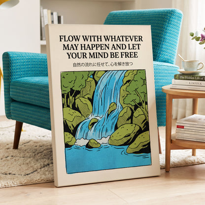 Free-Flow Falls, black, green, beige nature wall art displayed in a styled interior, gallery view 3