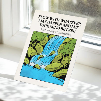 Free-Flow Falls, black, green, beige nature wall art displayed in a styled interior, gallery view 5