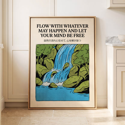 Free-Flow Falls, black, green, beige nature wall art displayed in a styled interior, gallery view 8