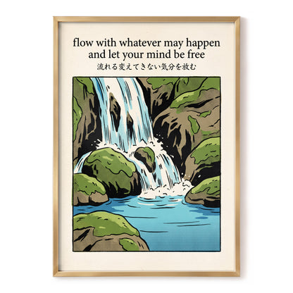 Free-Flowing Falls, beige, black, green nature wall art, front artwork view