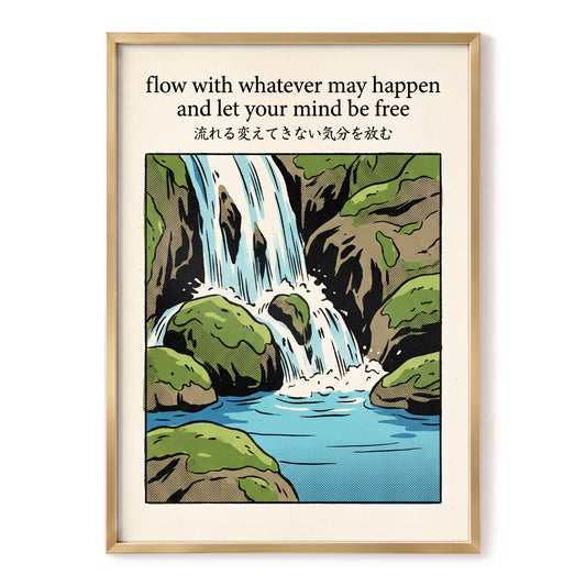 Free-Flowing Falls, beige, black, green nature wall art, front artwork view