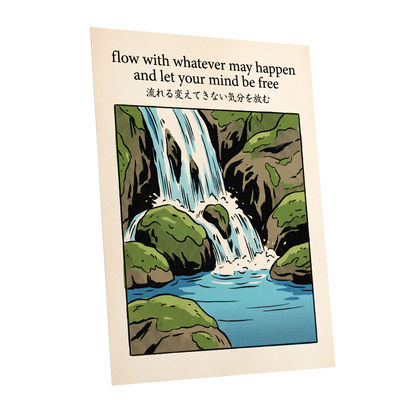 Free-Flowing Falls, beige, black, green nature wall art shown as a unframed poster wall art print
