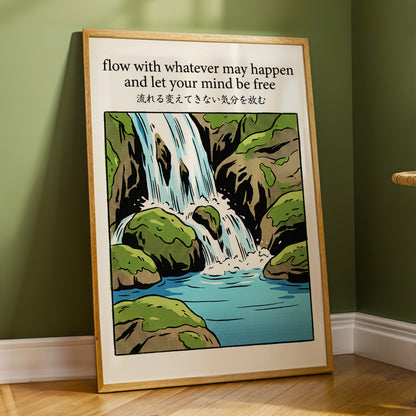 Free-Flowing Falls, beige, black, green nature wall art displayed in a styled interior, gallery view 2