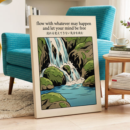 Free-Flowing Falls, beige, black, green nature wall art displayed in a styled interior, gallery view 7