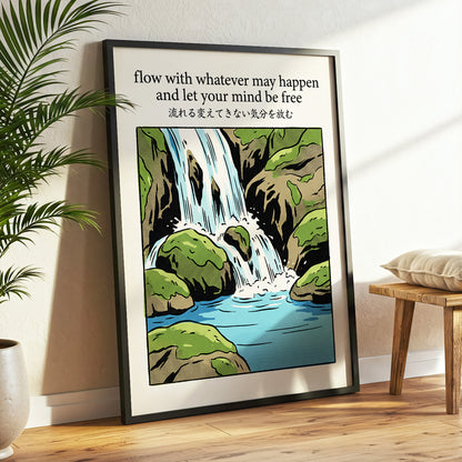 Free-Flowing Falls, beige, black, green nature wall art displayed in a styled interior, gallery view 9