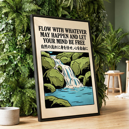 Freedom in the Flow, black, green, beige nature wall art displayed in a styled interior, gallery view 4