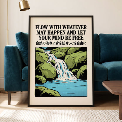 Freedom in the Flow, black, green, beige nature wall art displayed in a styled interior, gallery view 6