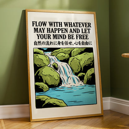 Freedom in the Flow, black, green, beige nature wall art displayed in a styled interior, gallery view 9