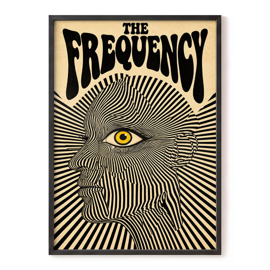Frequency Vision, black, beige, yellow abstract wall art, front artwork view