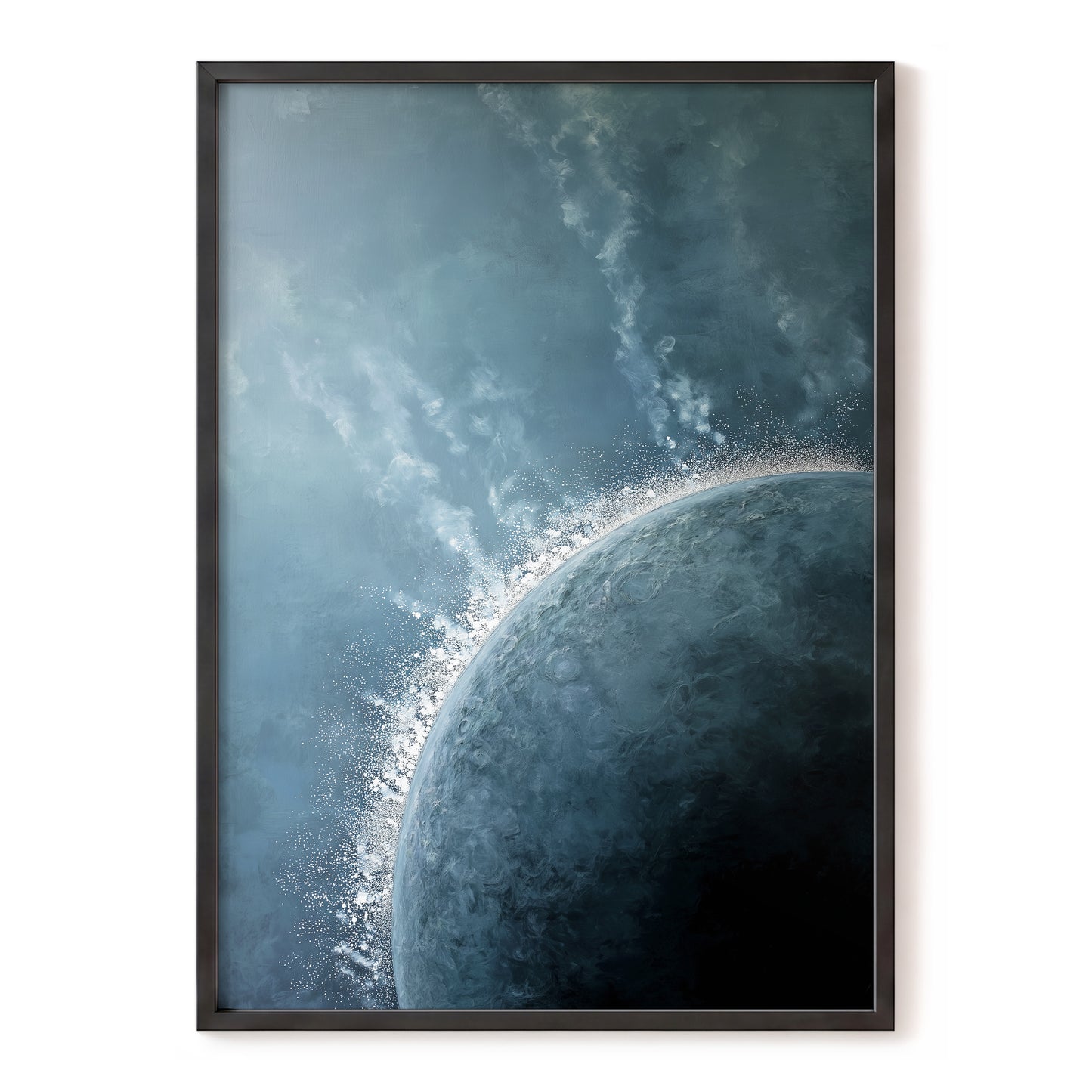 Frostline Eclipse, blue, gray, white nature wall art, front artwork view