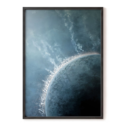 Frostline Eclipse, blue, gray, white nature wall art, front artwork view
