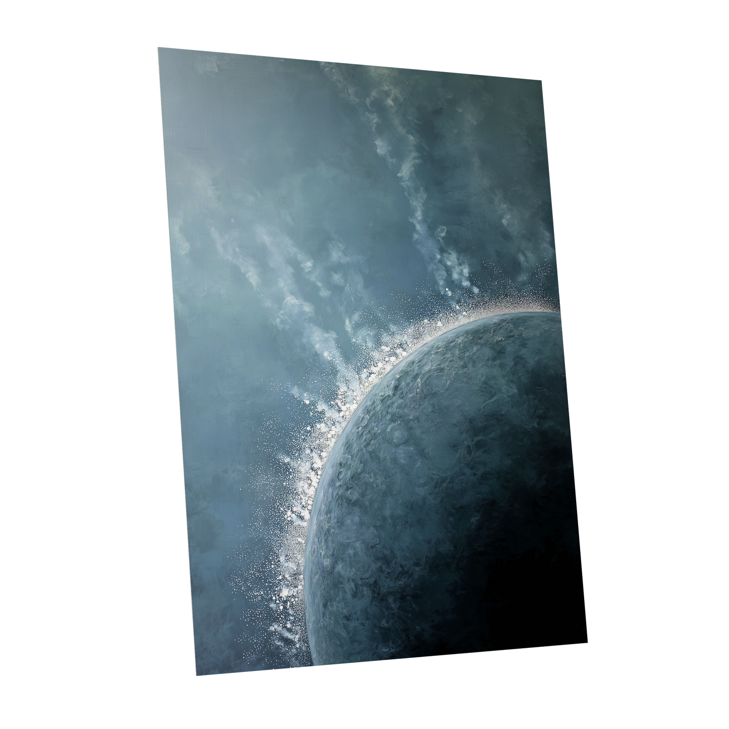 Frostline Eclipse, blue, gray, white nature wall art shown as a unframed poster wall art print