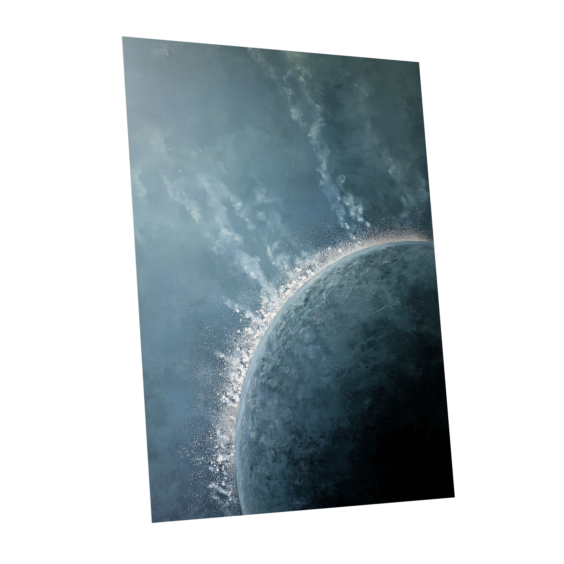 Frostline Eclipse, blue, gray, white nature wall art shown as a unframed poster wall art print