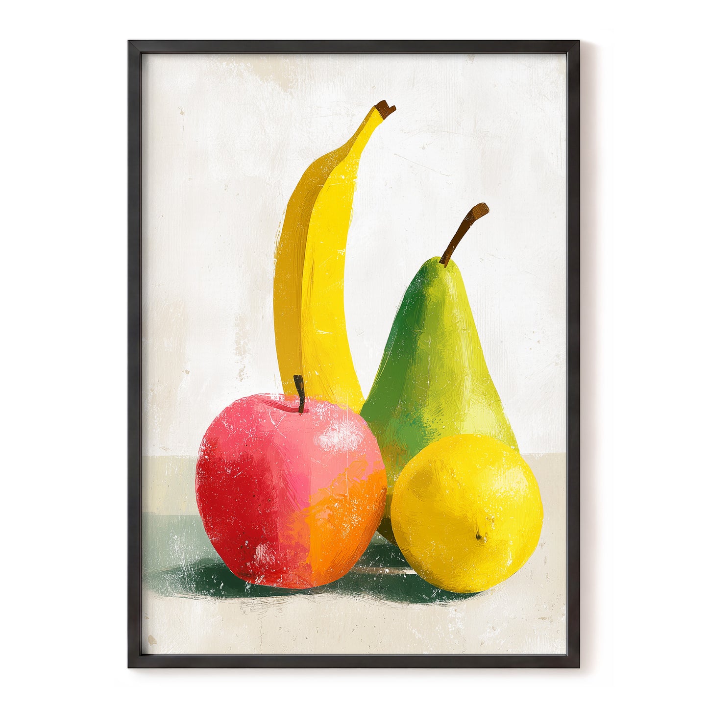 Fruitful Colour Study, yellow, green, pink nature wall art, front artwork view