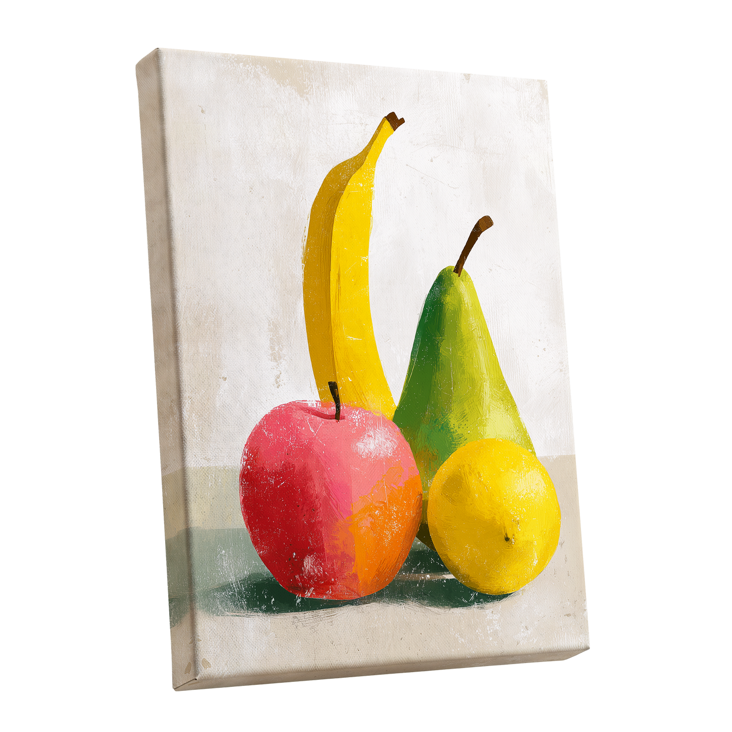 Fruitful Colour Study, yellow, green, pink nature wall art shown as a stretched canvas wall art