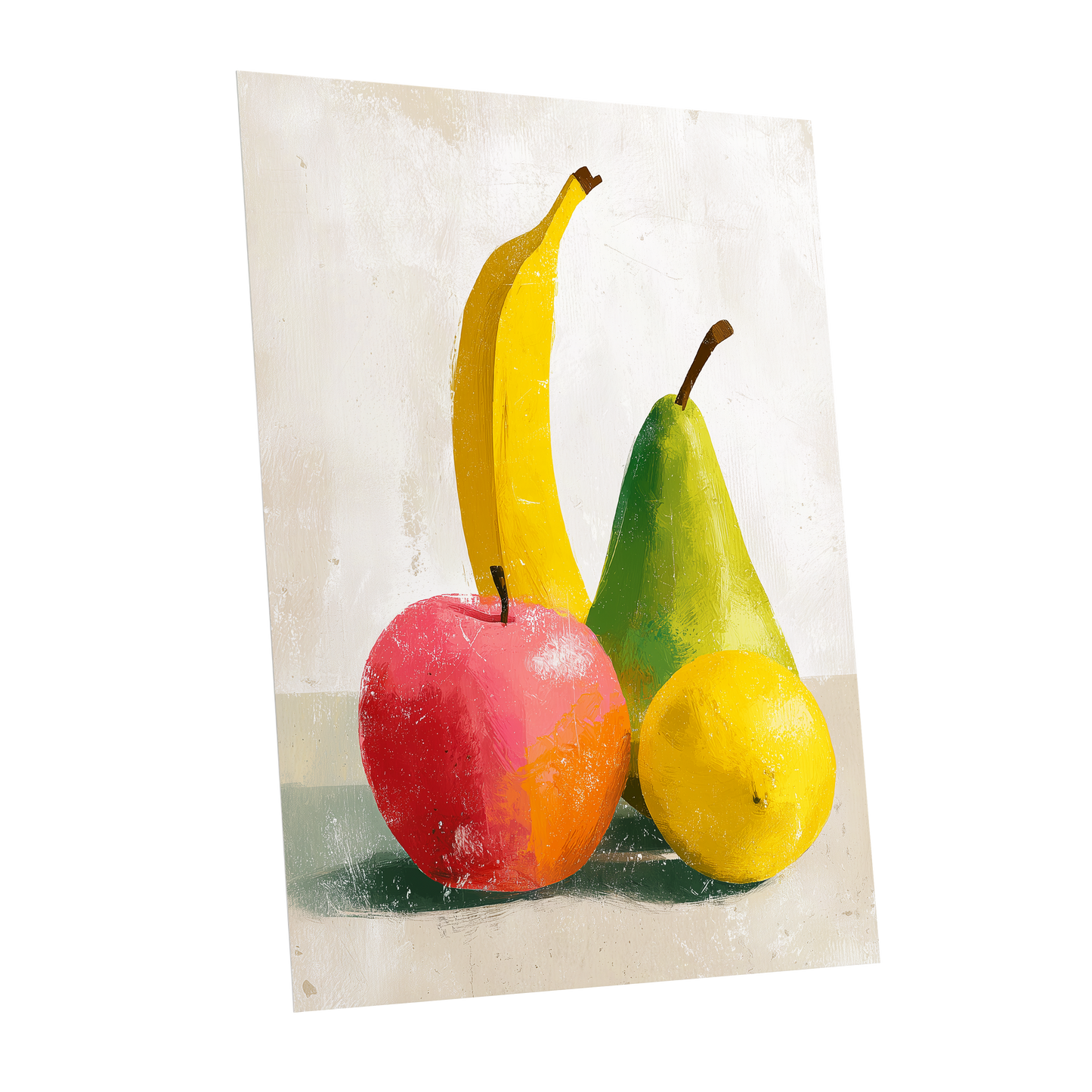 Fruitful Colour Study, yellow, green, pink nature wall art shown as a unframed poster wall art print
