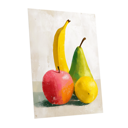 Fruitful Colour Study, yellow, green, pink nature wall art shown as a unframed poster wall art print