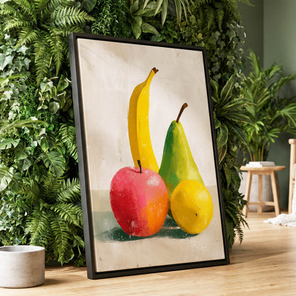 Fruitful Colour Study, yellow, green, pink nature wall art displayed in a styled interior, gallery view 4