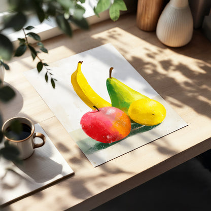 Fruitful Colour Study, yellow, green, pink nature wall art displayed in a styled interior, gallery view 5